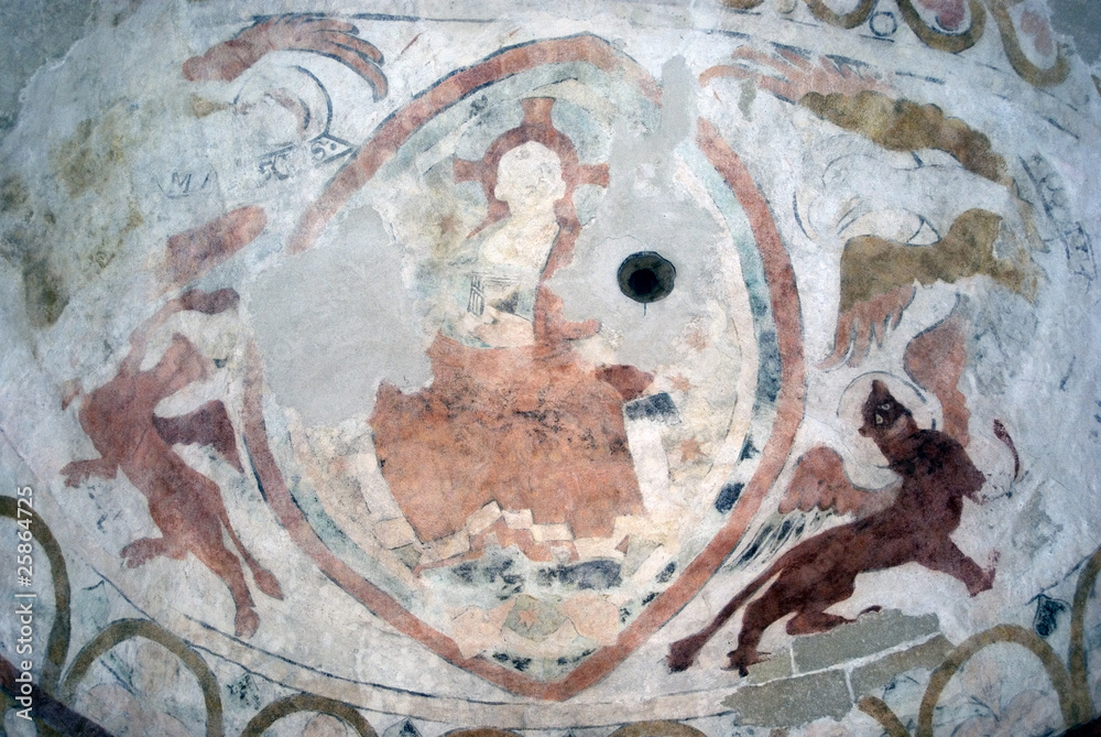 Jesus on a church fresco. Hidegseg, Hungary