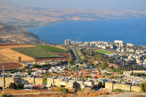 Obraz na płótnie Israeli landscape with Tiberius city and the sea of Galilee ( Lake Kinneret)