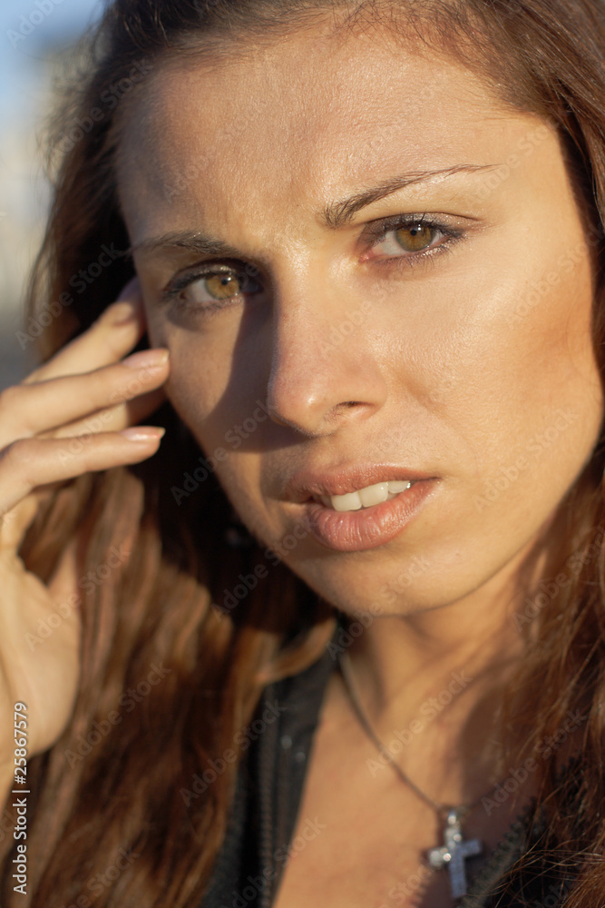 Beautiful woman feel pain headache stress depression Beautiful woman feel pain headache stress depression