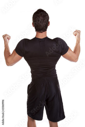 Man flexing from back