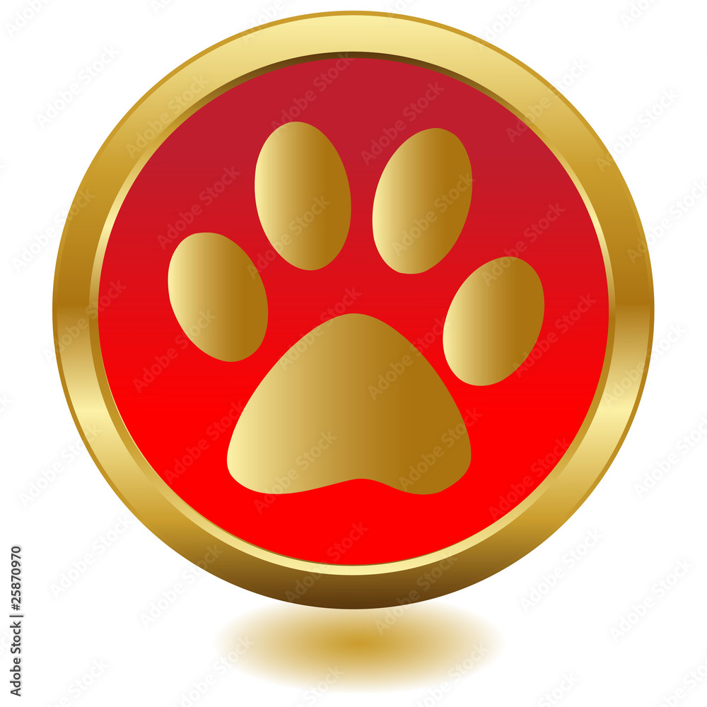 Fototapeta premium Gold paw button.Vector