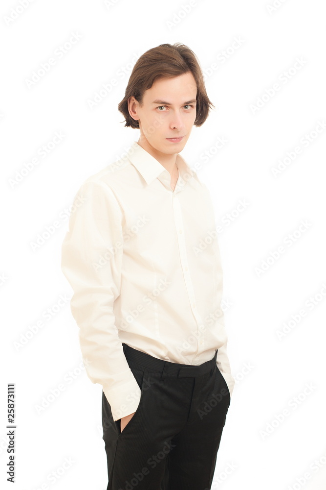 young serious businessman stay with hands in pockets young serious businessman stay with hands in pockets