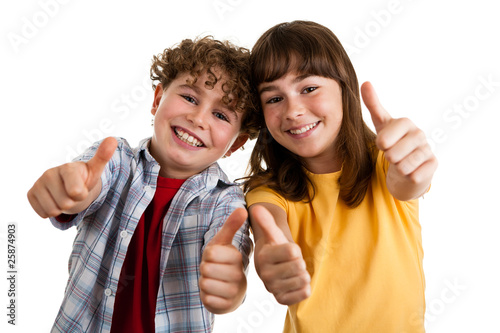 Kids showing OK sign isolated on white background
