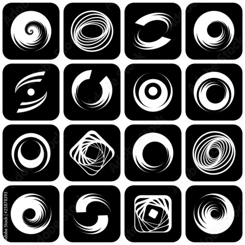 Design elements set. Abstract icons with spiral motion.