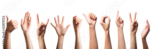 Set of gesturing hands isolated on white background