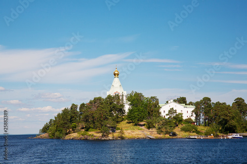 Ladoga lake. Island Valaam. Beautiful churches.