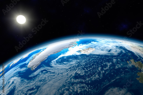 nördlicher Bereich der Erde, Arktis, mit Sonne im Hintergrund