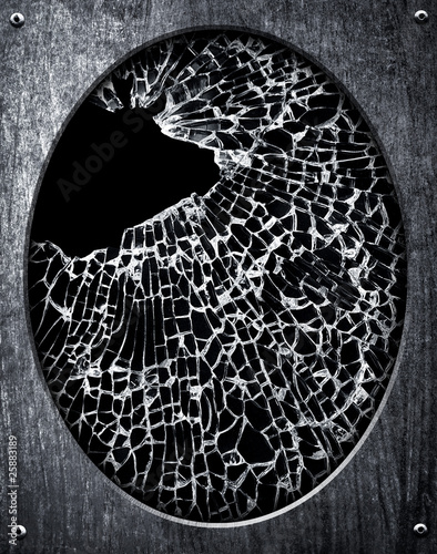 cracked mirror with metal frame