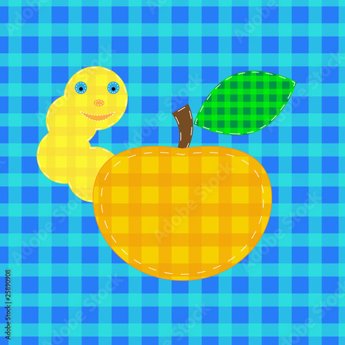 Apple and worm in quilting technic