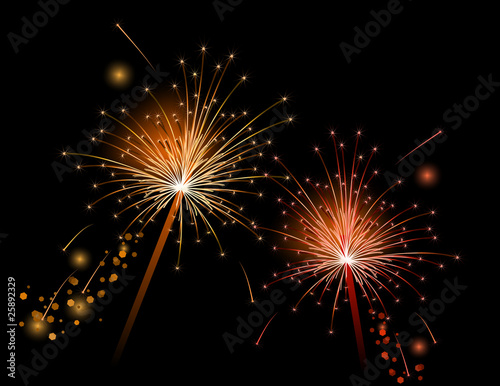 Two vector realistic sparklers at midnight