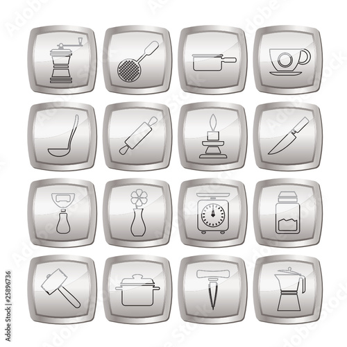 Kitchen and household tools icons - vector icon set