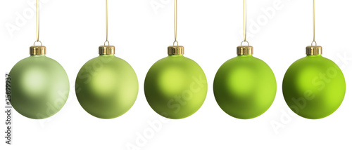 Christmas decoration five green ornaments photo