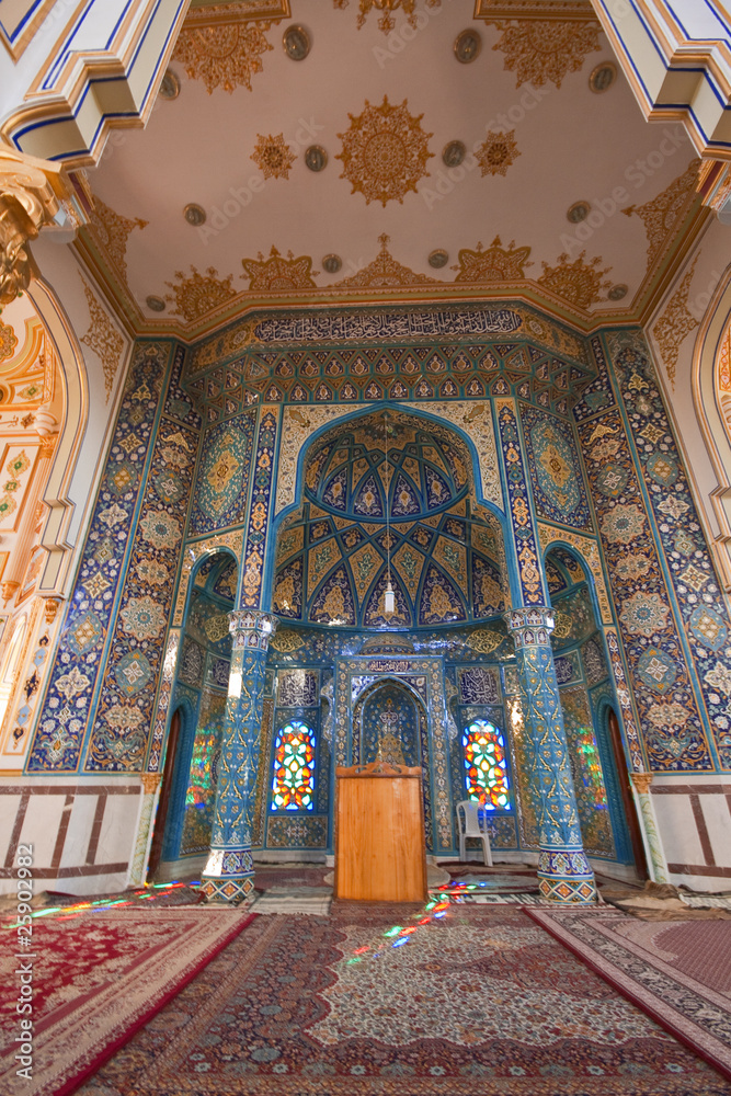 Interior of Sunni Shafeiha mosque in Kermanshah, Iran