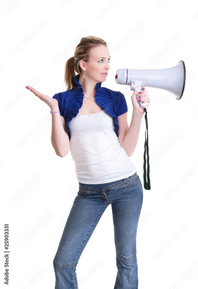 Naklejka premium young woman with megaphone
