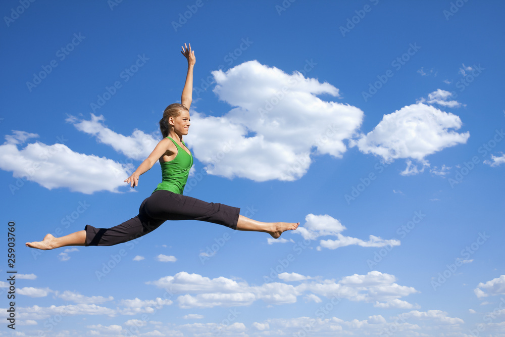 Graceful Jumping and Dancing Woman