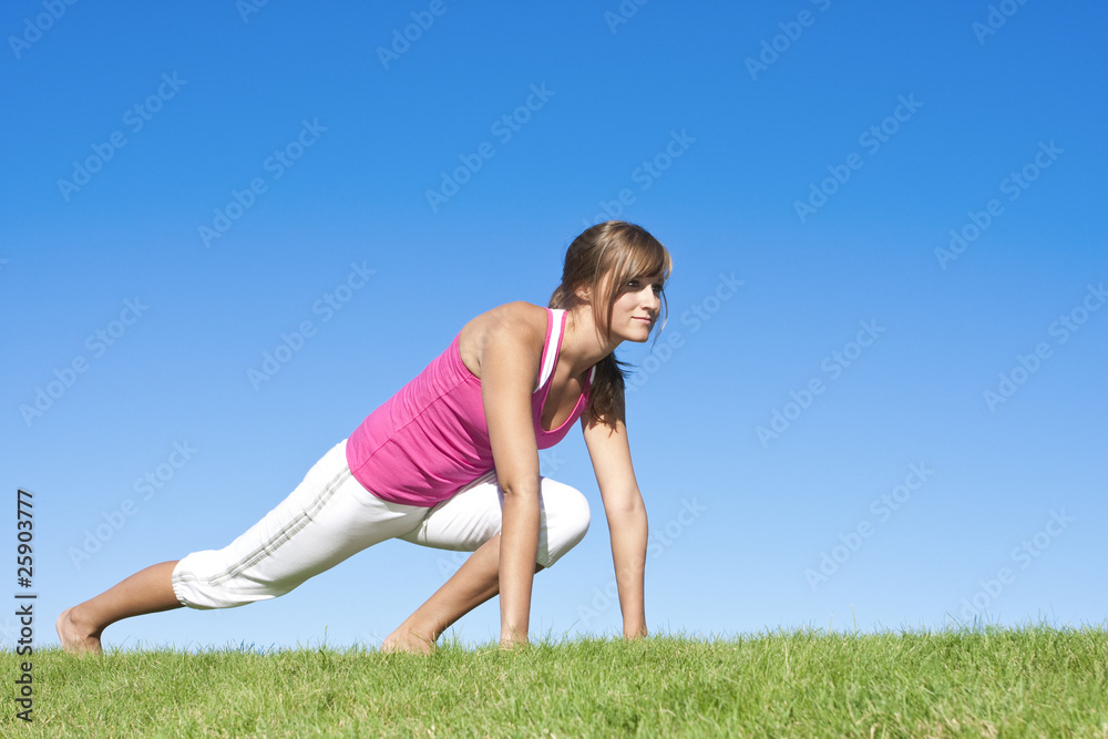 Woman stretching before fitness and yoga