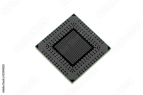 Back of modern microprocessor isolated on pure white