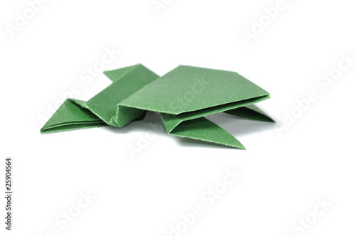 Origami frog over white