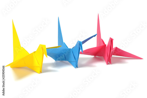 Origami cranes over white