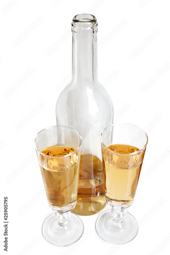 Bottle and glasses of white wine