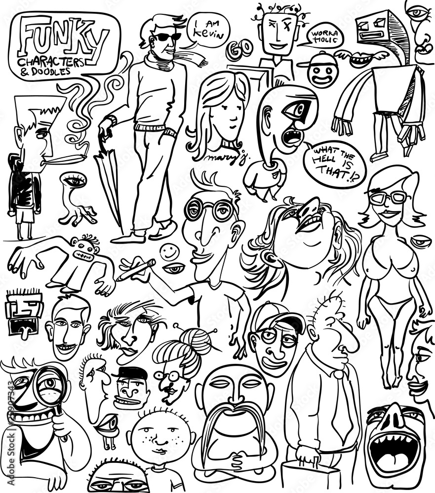 Obraz premium set of various funky characters drawings