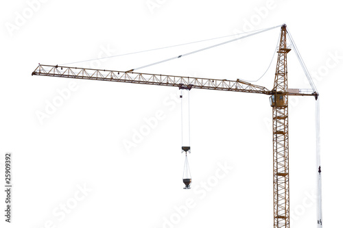 yellow hoisting crane on white