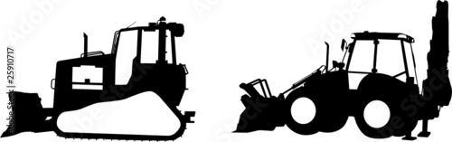 Tractor silhouettes on wheels and on caterpillars