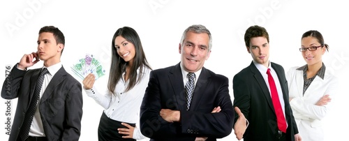 Group of business people in a line row isolated
