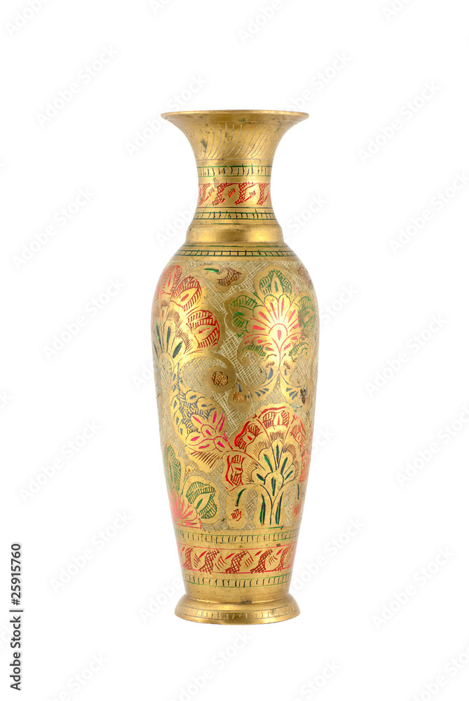 Stamped brass vase isolated on white Stamped brass vase isolated on white
