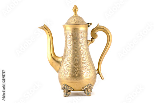 Ancient bronze jug, isolated on white background