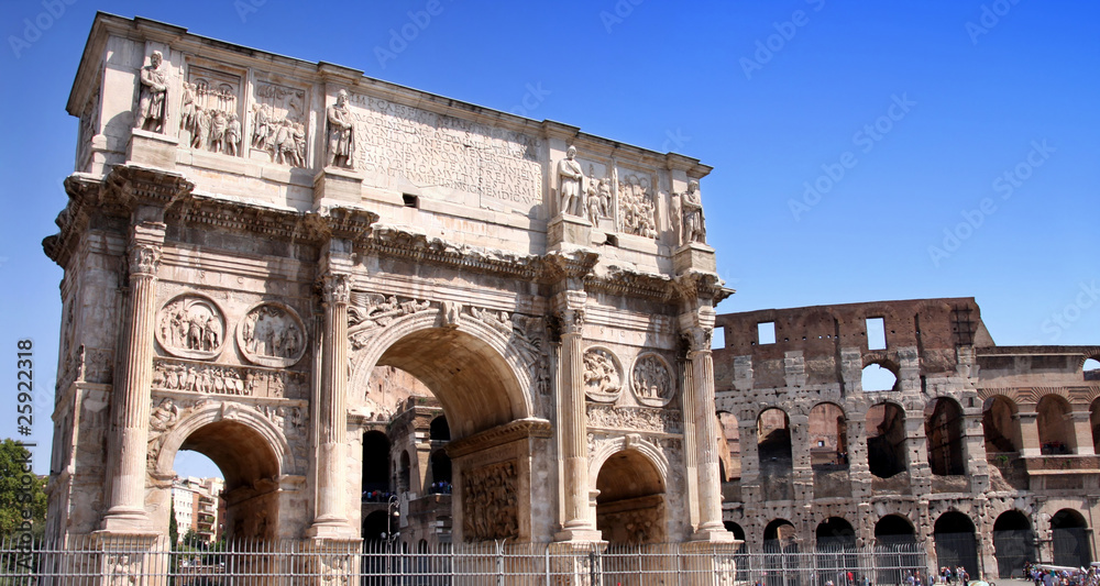 Arco de Constantino and  Colosseum in Rome, Italy