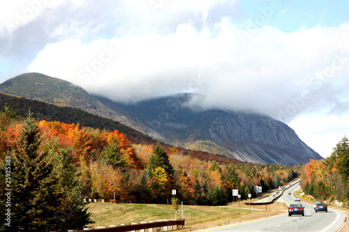 Road and mountains in autumn