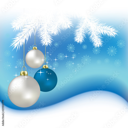 Christmas balls and snowflakes on a blue background