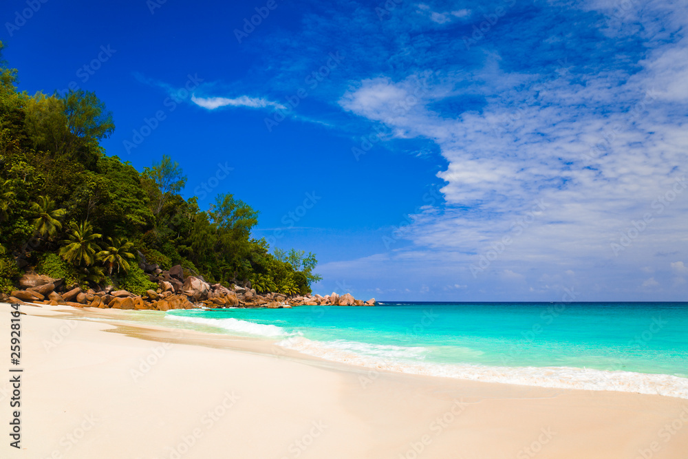 Tropical beach at island Praslin, Seychelles