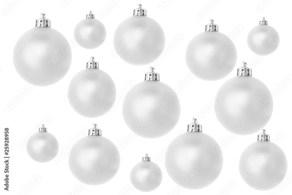 Silver christmas balls on white Silver christmas balls on white