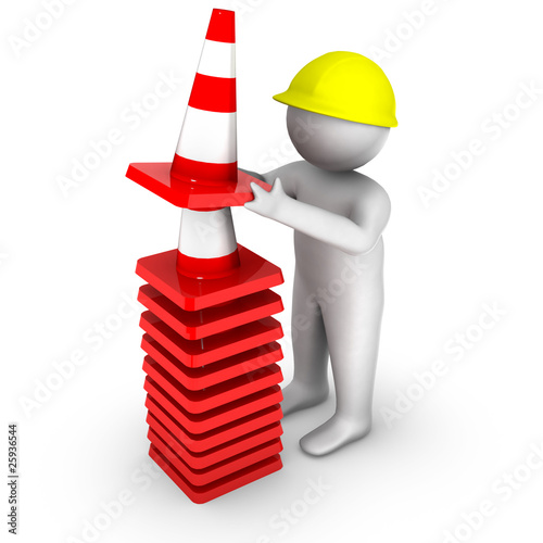 3d man with stack of traffic cones