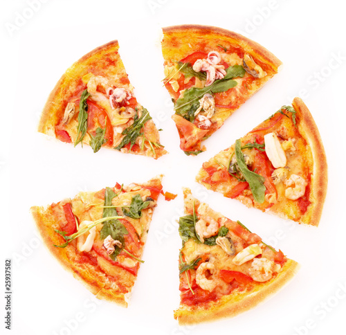 Sliced pizza isolated on white
