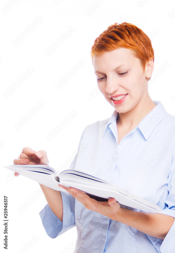 Woman reading book isolated on white Woman reading book isolated on white