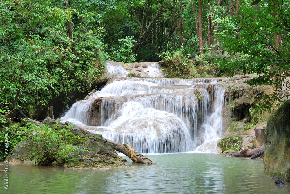 Waterfall Erawan, in Kanchanabury, Thailand