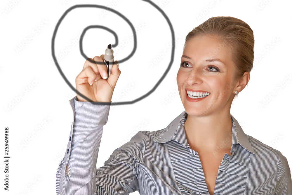 Caucasian blond business woman writing on white isolated Caucasian blond business woman writing on white isolated