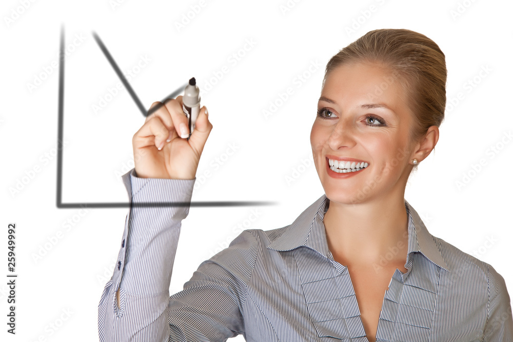 Caucasian blond business woman writing on white isolated Caucasian blond business woman writing on white isolated