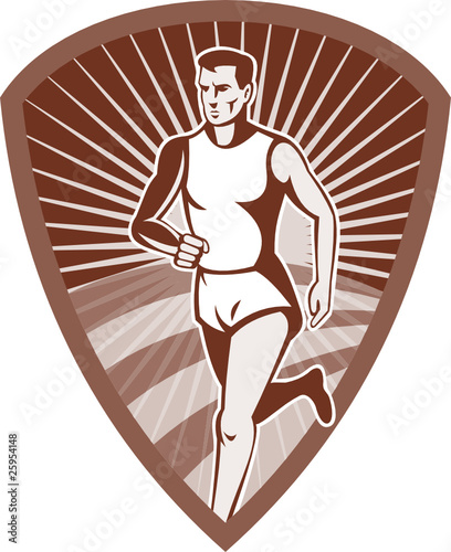 Marathon runner sunburst and shiled