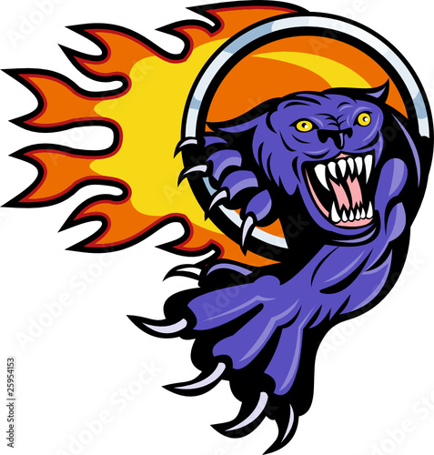 Panther cougar striking with fire flames