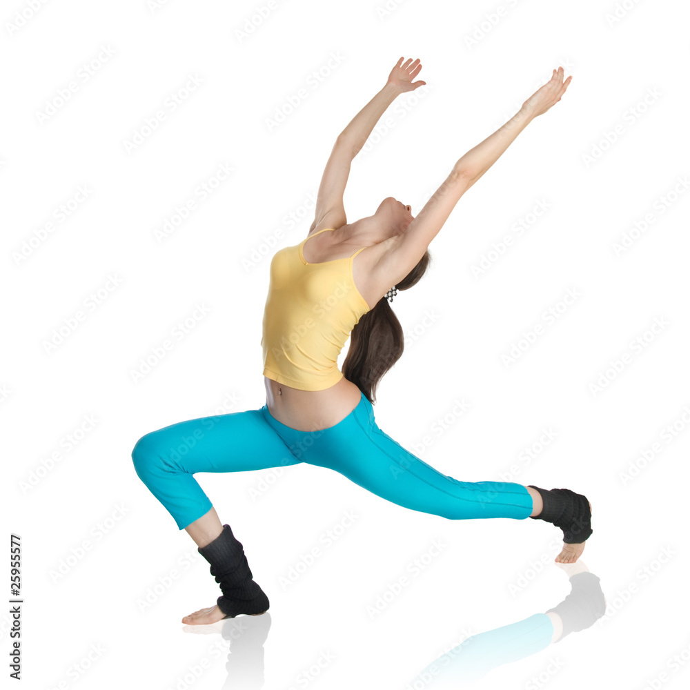 attractive woman doing gymnastics on white background attractive woman doing gymnastics on white background