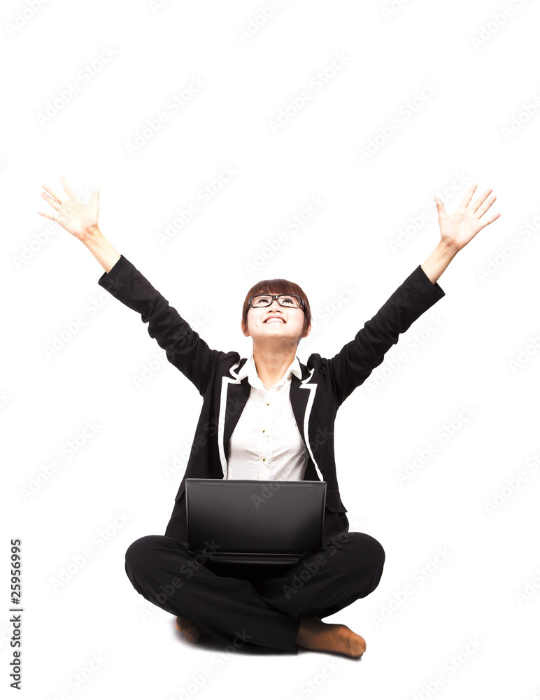 young and happy businesswoman using a laptop young and happy businesswoman using a laptop