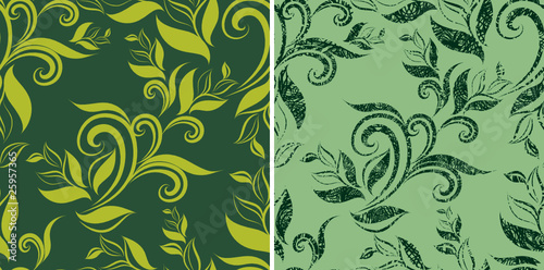 Two Seamless vintage grunge floral patterns with leafs
