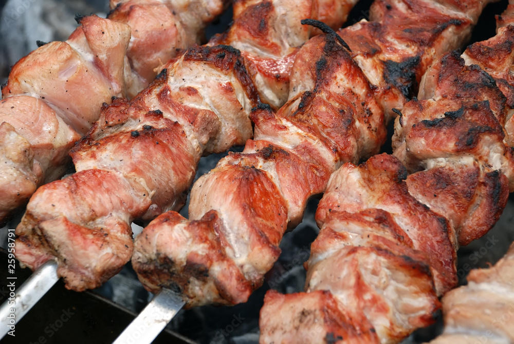 Meat slices prepare on fire Meat slices prepare on fire
