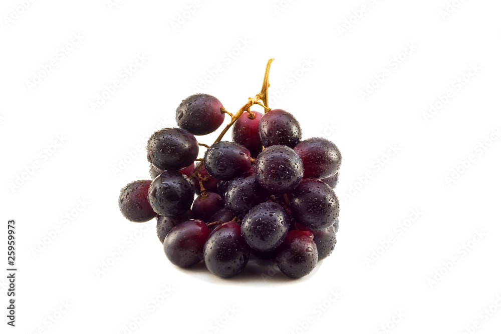 Cluster of grapes with water drops isolated on a white backgroun Cluster of grapes with water drops isolated on a white backgroun