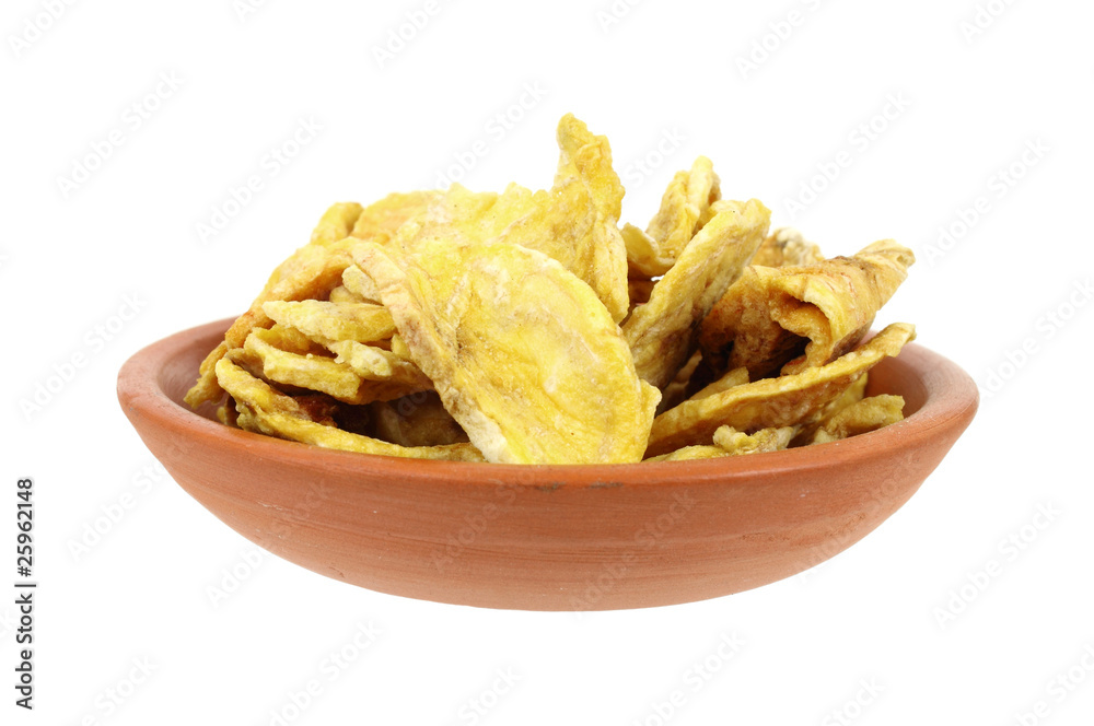 Cooked plantain banana pieces in small dish