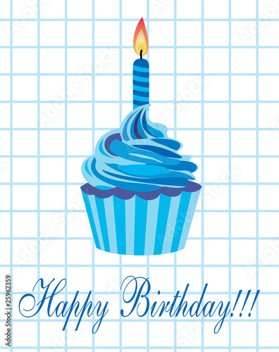 vector birthday cupcake with burning candle